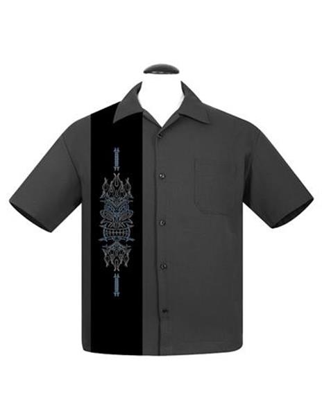 Grote foto steady clothing pinstripe tiki panel charcoal. kleding heren t shirts