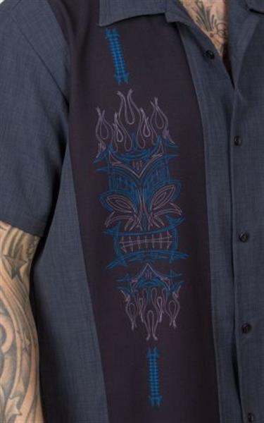 Grote foto steady clothing pinstripe tiki panel charcoal. kleding heren t shirts