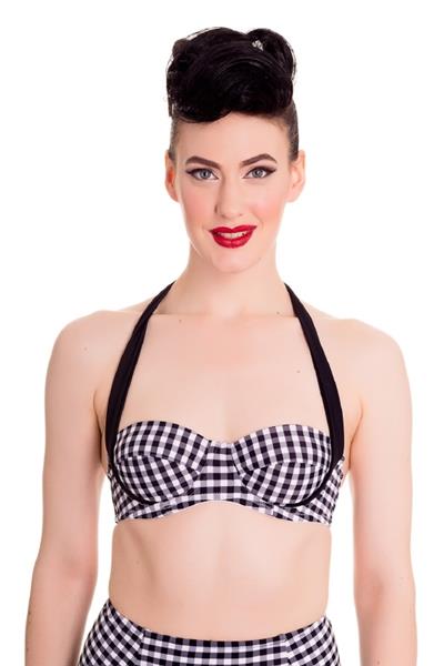 Grote foto hell bunny elise bikini in black white gingham small medium. kleding dames badmode en zwemkleding
