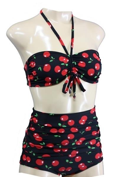 Grote foto aloha beachwear bandeau bikini black cherry vintage high waist. kleding dames badmode en zwemkleding