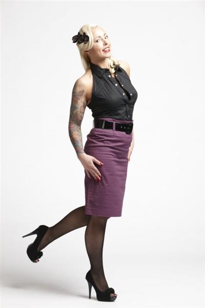 Grote foto route 66 purple pencil in medium. kleding dames jurken en rokken