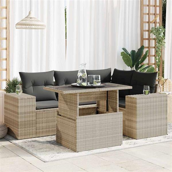 Grote foto vidaxl 5 delige loungeset met kussens poly rattan lichtgrijs tuin en terras tuinmeubelen