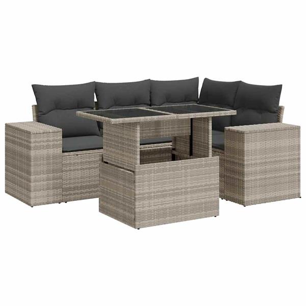 Grote foto vidaxl 5 delige loungeset met kussens poly rattan lichtgrijs tuin en terras tuinmeubelen