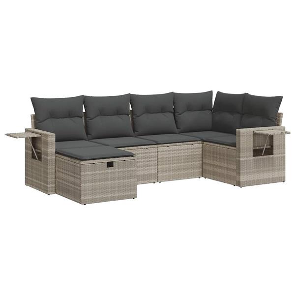 Grote foto vidaxl 6 delige loungeset met kussens poly rattan lichtgrijs tuin en terras tuinmeubelen