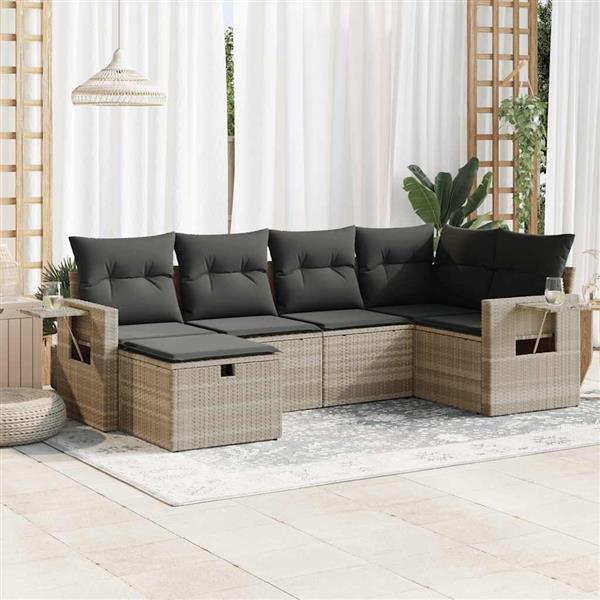 Grote foto vidaxl 6 delige loungeset met kussens poly rattan lichtgrijs tuin en terras tuinmeubelen