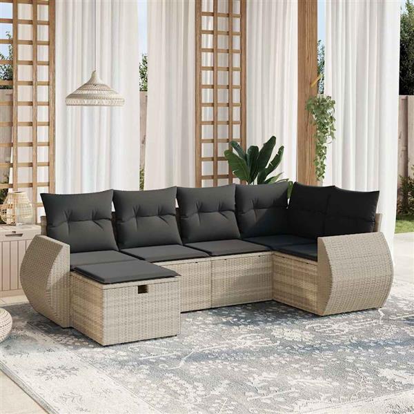 Grote foto vidaxl 6 delige loungeset met kussens poly rattan lichtgrijs tuin en terras tuinmeubelen