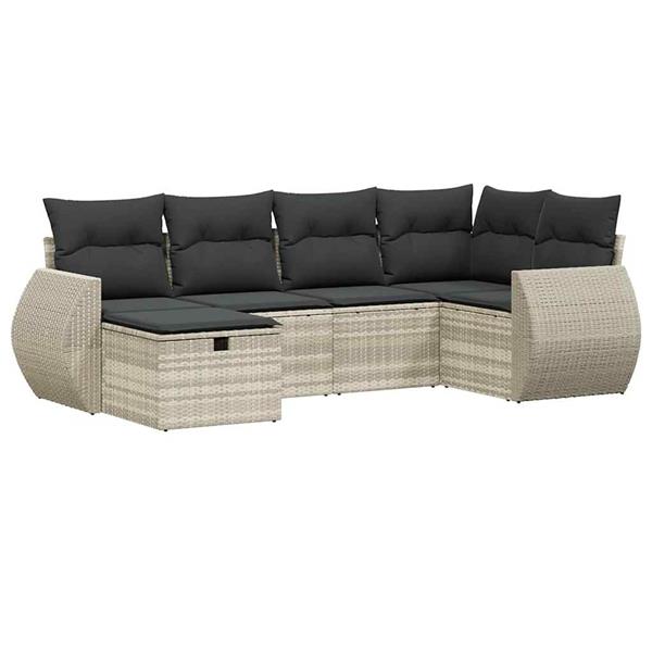 Grote foto vidaxl 6 delige loungeset met kussens poly rattan lichtgrijs tuin en terras tuinmeubelen