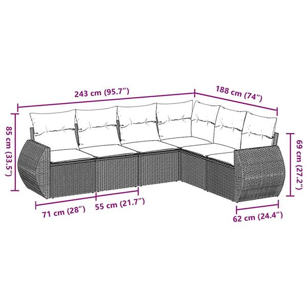 Grote foto vidaxl 6 delige loungeset met kussens poly rattan lichtgrijs tuin en terras tuinmeubelen