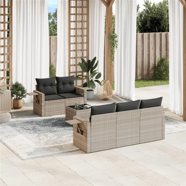 Grote foto vidaxl 6 delige loungeset met kussens poly rattan lichtgrijs tuin en terras tuinmeubelen