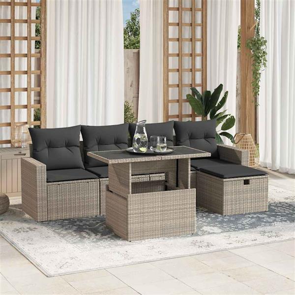 Grote foto vidaxl 6 delige loungeset met kussens poly rattan lichtgrijs tuin en terras tuinmeubelen