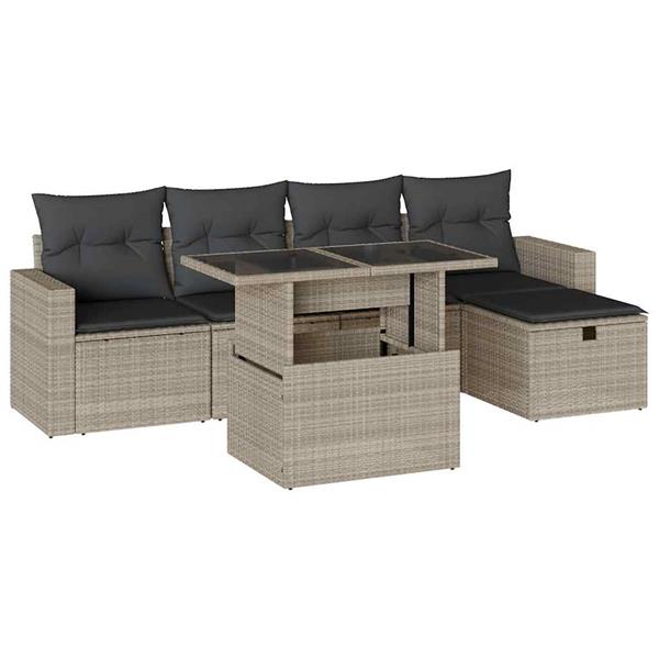 Grote foto vidaxl 6 delige loungeset met kussens poly rattan lichtgrijs tuin en terras tuinmeubelen