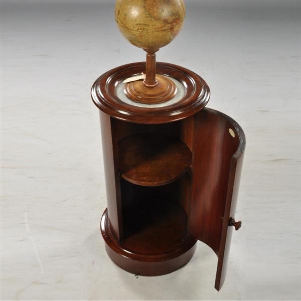 Grote foto antiek bijzettafels engels cilindrisch mahonie nachtkastje 1850 met marmer in houten rand no6020 antiek en kunst stoelen en banken