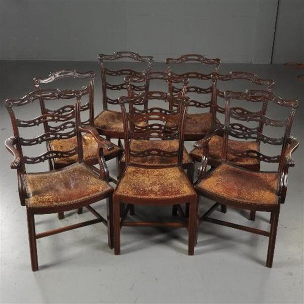 Grote foto antieke stoelen stel van 8 mahonie ladderbacks vm norman stacey 1910 bekleding naar wens no.481 antiek en kunst stoelen en banken
