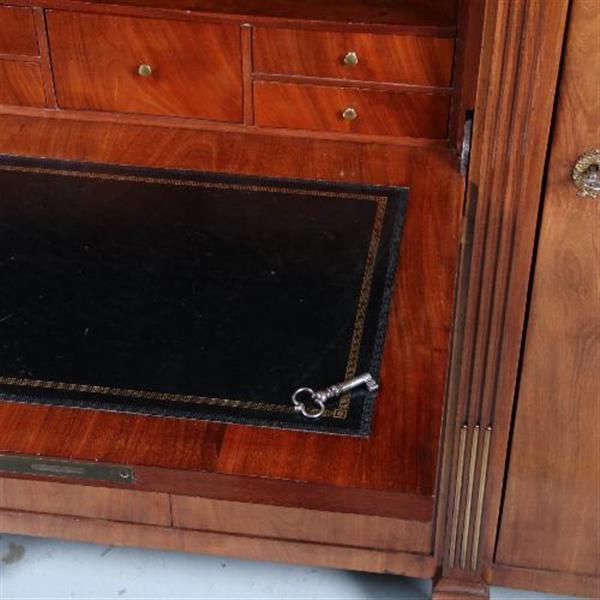 Grote foto brede empire secretaire of bar met zijkasten ca. 1810 in mahonie met marmer no.602117 antiek en kunst stoelen en banken