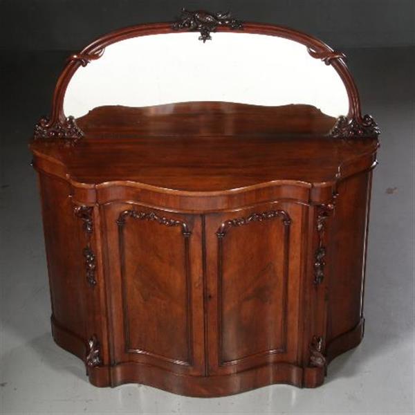 Grote foto antieke kast lage mahonie kast dressoir met spiegel serpentine shaped ca. 1870 met spiegelwand antiek en kunst spiegels