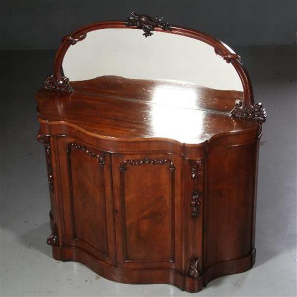 Grote foto antieke kast lage mahonie kast dressoir met spiegel serpentine shaped ca. 1870 met spiegelwand antiek en kunst spiegels