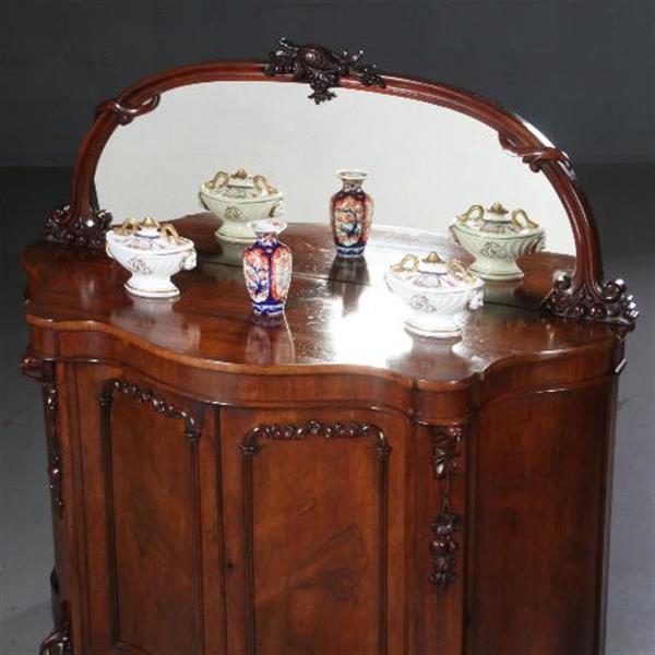 Grote foto antieke kast lage mahonie kast dressoir met spiegel serpentine shaped ca. 1870 met spiegelwand antiek en kunst spiegels