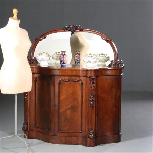 Grote foto antieke kast lage mahonie kast dressoir met spiegel serpentine shaped ca. 1870 met spiegelwand antiek en kunst spiegels