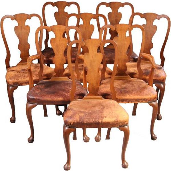 Grote foto antieke stoelen stel van 8 eetkamerstoelen 2 met armleuningen ca. 1920 prijs incl bekleding naar antiek en kunst stoelen en banken