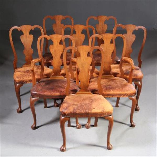 Grote foto antieke stoelen stel van 8 eetkamerstoelen 2 met armleuningen ca. 1920 prijs incl bekleding naar antiek en kunst stoelen en banken