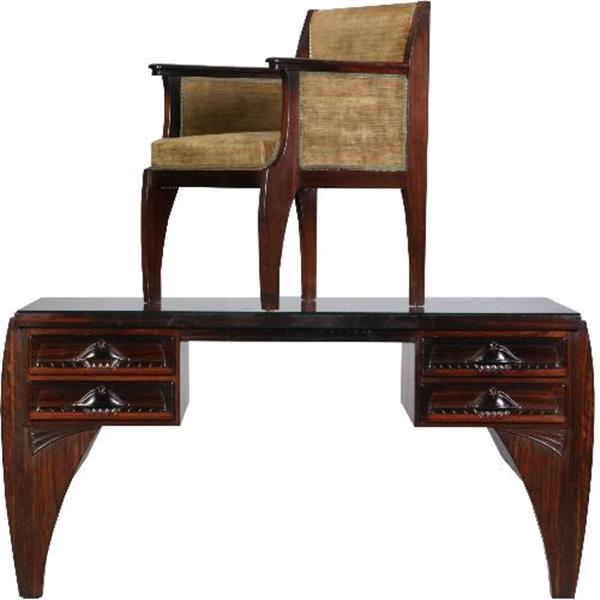 Grote foto antieke bureaus groot coromandel bureau met bureaustoel art deco ca. 1910 no.702548 antiek en kunst stoelen en banken