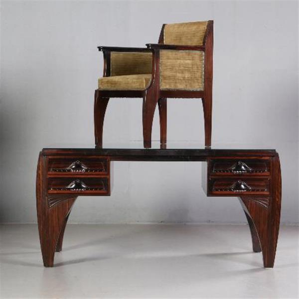 Grote foto antieke bureaus groot coromandel bureau met bureaustoel art deco ca. 1910 no.702548 antiek en kunst stoelen en banken