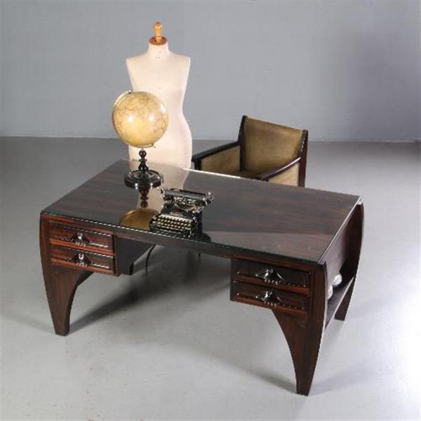 Grote foto antieke bureaus groot coromandel bureau met bureaustoel art deco ca. 1910 no.702548 antiek en kunst stoelen en banken