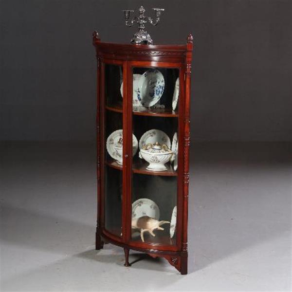Grote foto antieke kast kwartronde hoekkast in mahonie ca. 1890 met gebogen ruiten no.722117 antiek en kunst stoelen en banken