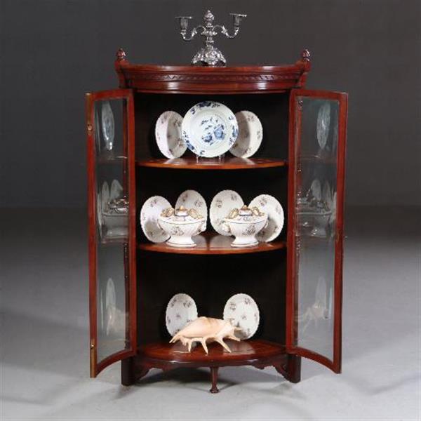 Grote foto antieke kast kwartronde hoekkast in mahonie ca. 1890 met gebogen ruiten no.722117 antiek en kunst stoelen en banken