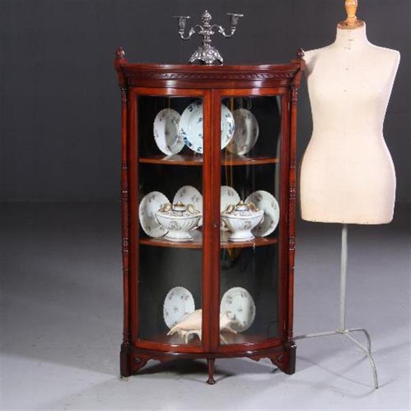 Grote foto antieke kast kwartronde hoekkast in mahonie ca. 1890 met gebogen ruiten no.722117 antiek en kunst stoelen en banken
