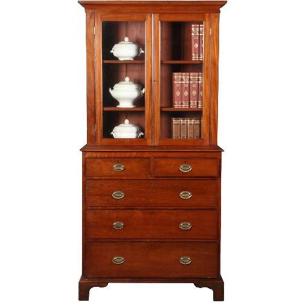 Grote foto antieke kast boekenkast servieskast in mahonie ca. 1880 met oud glas en laden in de onderkast n antiek en kunst stoelen en banken