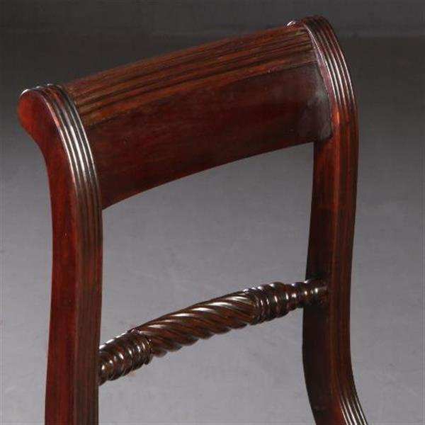Grote foto antieke stoelen stel van 8 eetkamerstoelen met blauw leer engels 1890 mahonie no.692447 antiek en kunst stoelen en banken