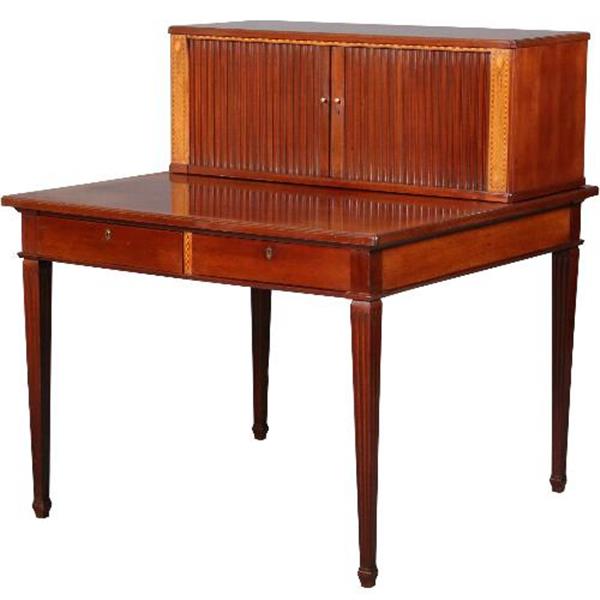 Grote foto antieke mahonie werktafel in louis seize stijl ca. 1890 met 2 grote laden en een opzetkast no.76241 antiek en kunst stoelen en banken
