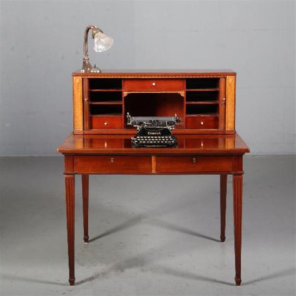 Grote foto antieke mahonie werktafel in louis seize stijl ca. 1890 met 2 grote laden en een opzetkast no.76241 antiek en kunst stoelen en banken