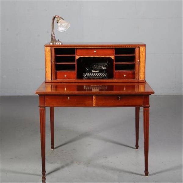 Grote foto antieke mahonie werktafel in louis seize stijl ca. 1890 met 2 grote laden en een opzetkast no.76241 antiek en kunst stoelen en banken