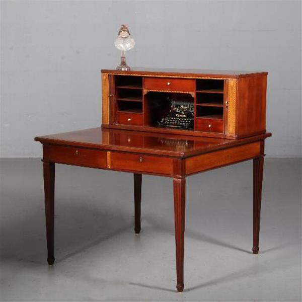 Grote foto antieke mahonie werktafel in louis seize stijl ca. 1890 met 2 grote laden en een opzetkast no.76241 antiek en kunst stoelen en banken