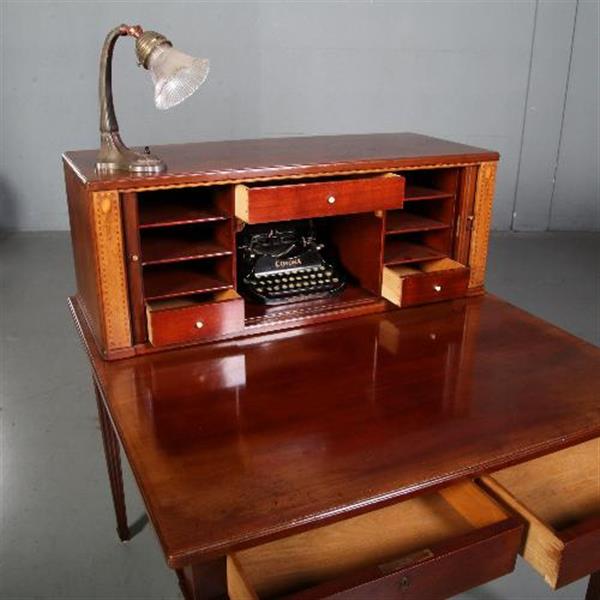 Grote foto antieke mahonie werktafel in louis seize stijl ca. 1890 met 2 grote laden en een opzetkast no.76241 antiek en kunst stoelen en banken