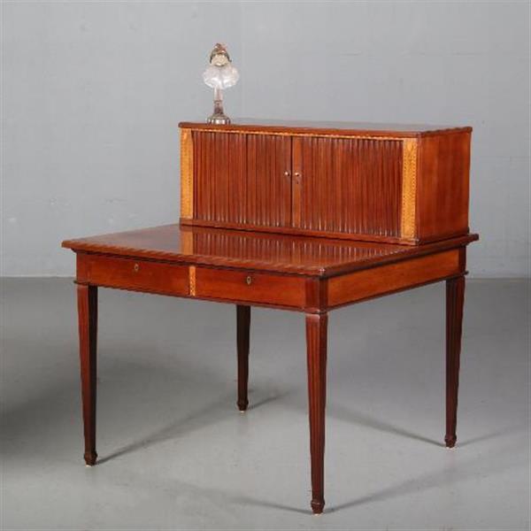 Grote foto antieke mahonie werktafel in louis seize stijl ca. 1890 met 2 grote laden en een opzetkast no.76241 antiek en kunst stoelen en banken