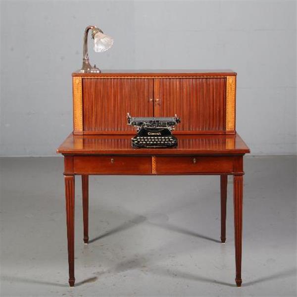 Grote foto antieke mahonie werktafel in louis seize stijl ca. 1890 met 2 grote laden en een opzetkast no.76241 antiek en kunst stoelen en banken