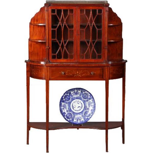 Grote foto antieke kast maple co salonkast vitrinekast ca. 1870 mahonie met inleg no.771751 antiek en kunst stoelen en banken