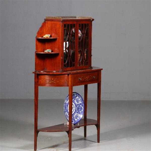 Grote foto antieke kast maple co salonkast vitrinekast ca. 1870 mahonie met inleg no.771751 antiek en kunst stoelen en banken