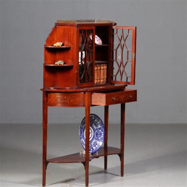 Grote foto antieke kast maple co salonkast vitrinekast ca. 1870 mahonie met inleg no.771751 antiek en kunst stoelen en banken