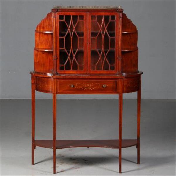 Grote foto antieke kast maple co salonkast vitrinekast ca. 1870 mahonie met inleg no.771751 antiek en kunst stoelen en banken