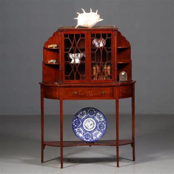 Grote foto antieke kast maple co salonkast vitrinekast ca. 1870 mahonie met inleg no.771751 antiek en kunst stoelen en banken