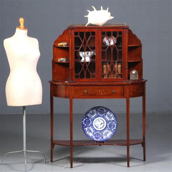 Grote foto antieke kast maple co salonkast vitrinekast ca. 1870 mahonie met inleg no.771751 antiek en kunst stoelen en banken