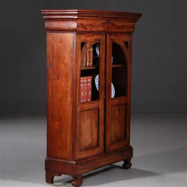 Grote foto antieke kasten kleine vroeg biedermeier tweedeurs boekenkast met uitneembare bespanning ca. 1825 antiek en kunst stoelen en banken