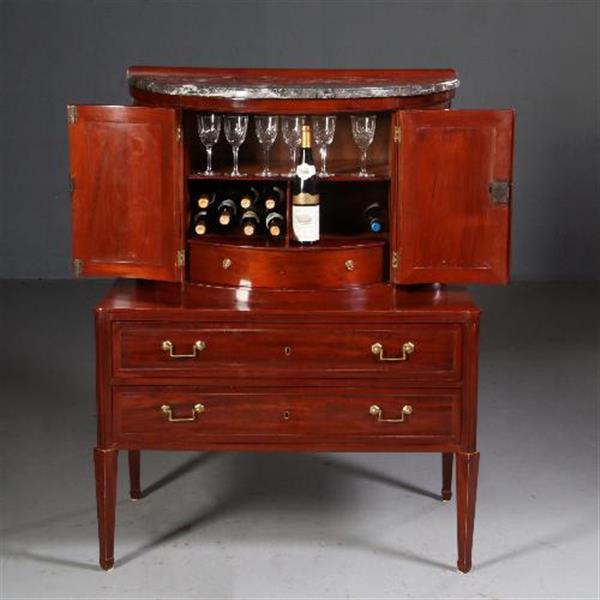 Grote foto antieke kast schrijfkabinet of drankenkastje in deels half rond in strak mahonie met marmer ca. 18 antiek en kunst overige in antiek gebruiksvoorwerpen