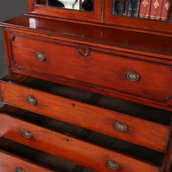 Grote foto antieke kasten buro bookcase schrijfklep met groen leer ingelegd mahonie ca. 1820 no.820311 antiek en kunst stoelen en banken