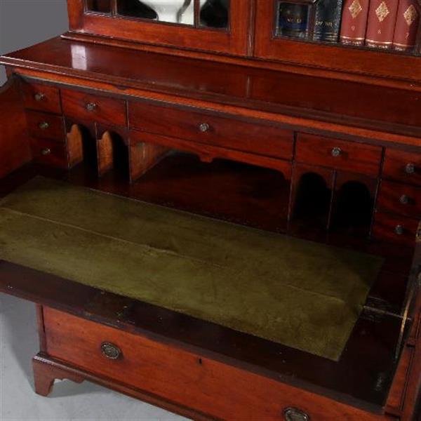 Grote foto antieke kasten buro bookcase schrijfklep met groen leer ingelegd mahonie ca. 1820 no.820311 antiek en kunst stoelen en banken