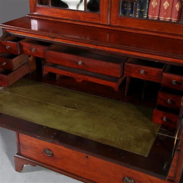 Grote foto antieke kasten buro bookcase schrijfklep met groen leer ingelegd mahonie ca. 1820 no.820311 antiek en kunst stoelen en banken